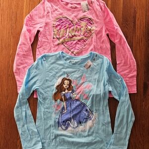 The Children's Place Pink and Blue Long Sleeve Princess Tees Size M 7/8